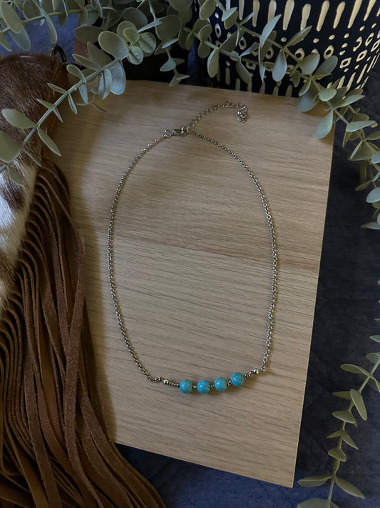 Faux Turquoise and Glass Bead Necklace