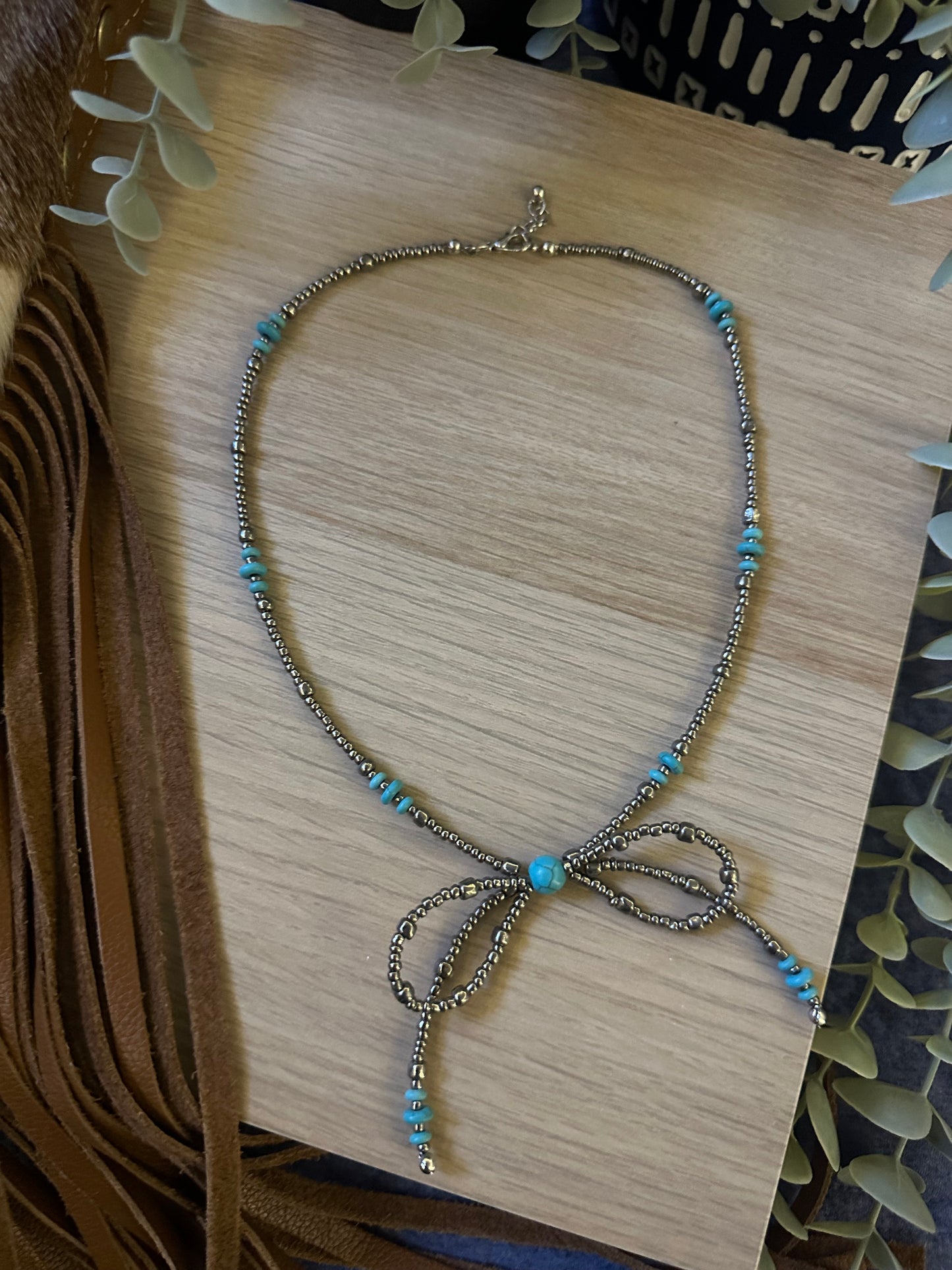 Faux Turquoise & Glass Bead Nacklace