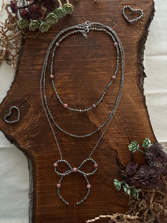 Rhodonite & Glass Bead Bow Stack